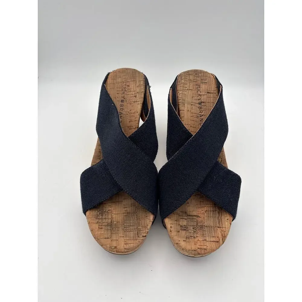 Women’s Lucky Brand Size 8 1/2 Navy Blue Wedged Sandals